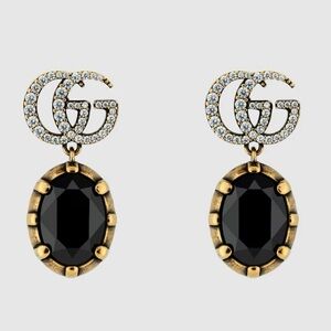 Gucci GG Marmont Gold and Black Crystal Drop Earrings